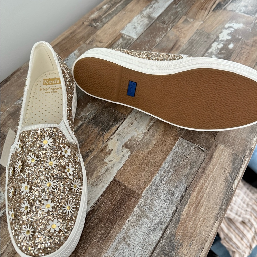 Kate Spade Gold Glitter Keds Slip On Sneakers